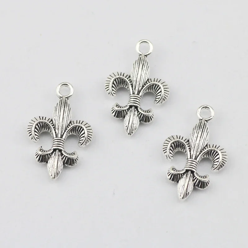 Newest 15Pieces 14*23mm Mixed Alloy Antique Silver Color Fleur de lis Charms Earring  Pendant Accessory For DIY Jewelry Making