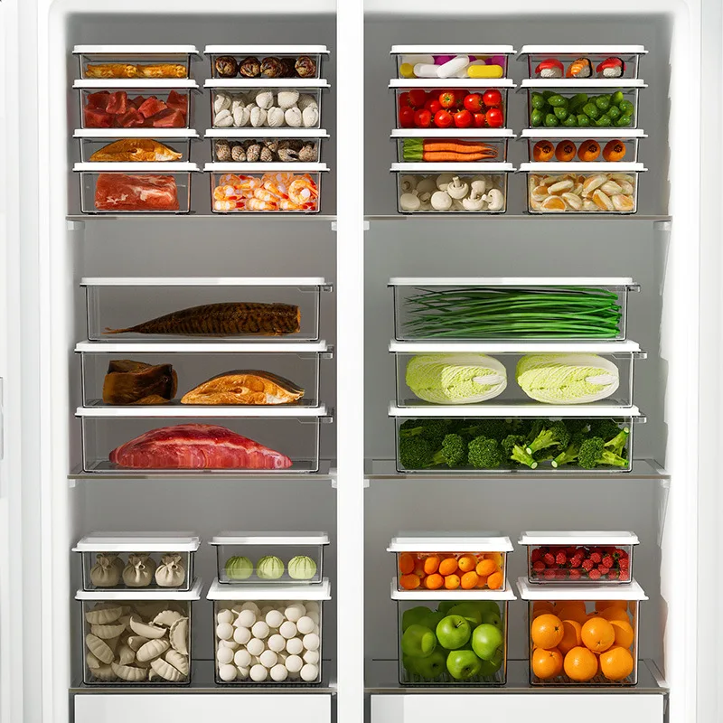 Refrigerator Crisper Household Kitchen Food Grade Fruit Vegetable Plastic Food Sealed Box Frozen Storage Box