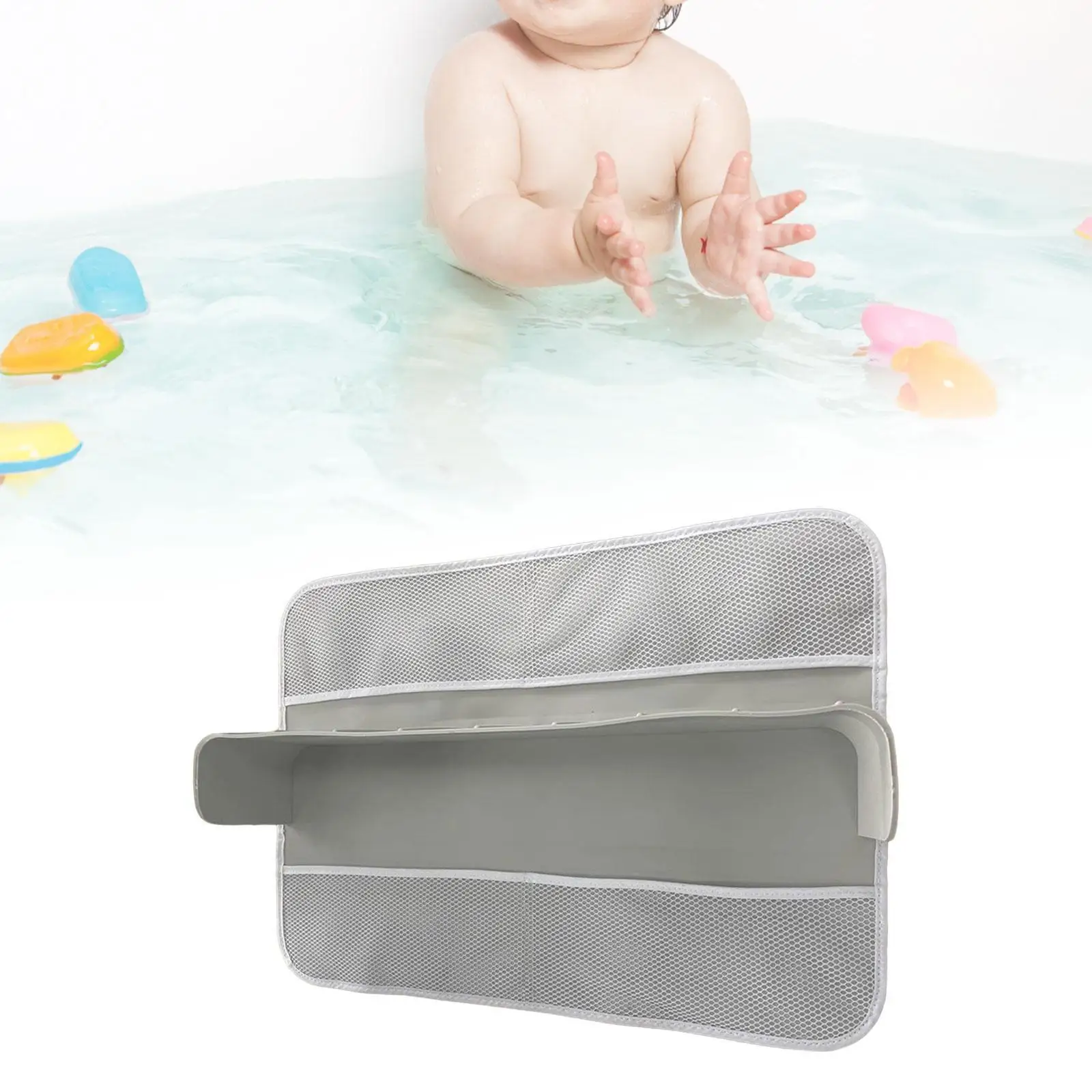 Bathtub Shelf Attach to Bath Tub Silicone with Suction Cups Bathtub Splash Guard Toy Tray for Bathtub Bathroom Kids Toddlers