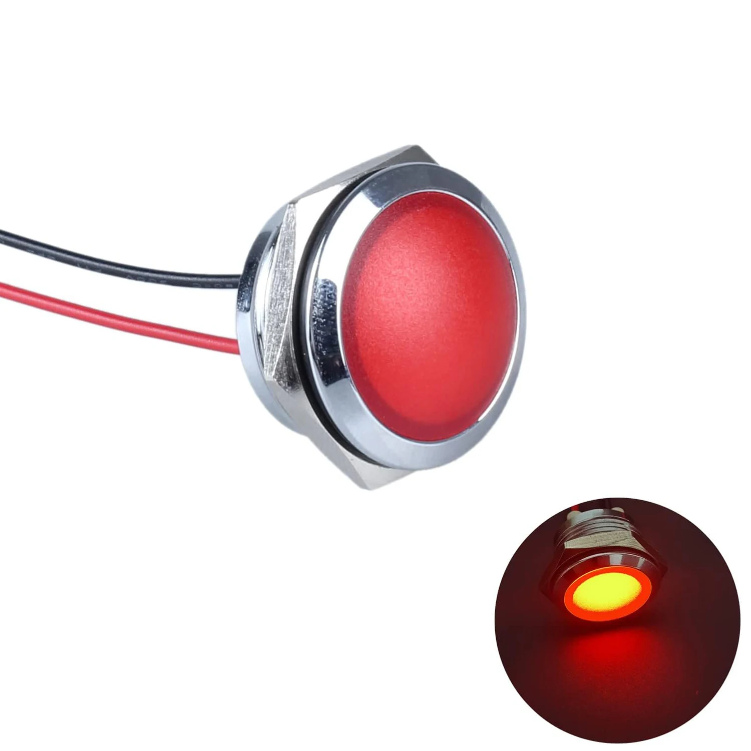 ABILKEEN 22MM Domed Head LED Metal Indicator Light DC12-24V AC110V AC220V Industrial Signal Pilot Lamp with 150mm Cable
