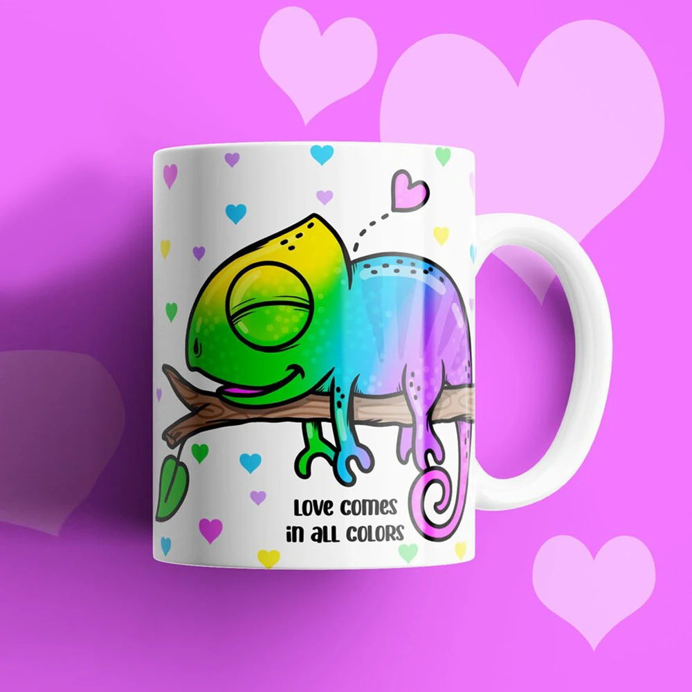 

cute chameleon picture coffee mug love comes in all color tea mug Chameleon lovers home drinking cup