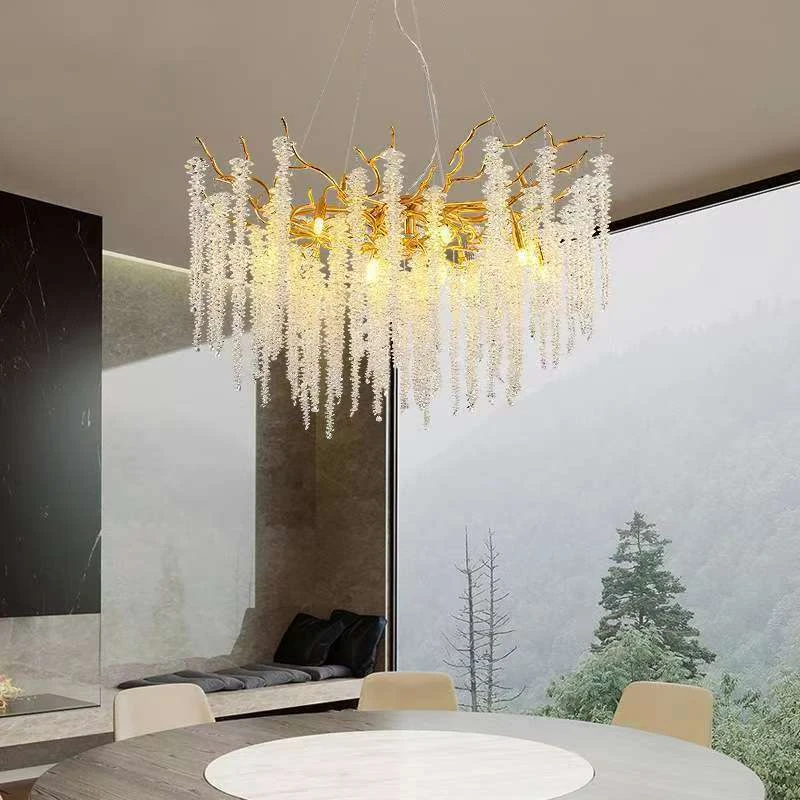Luxury Gold Tree Branch Crystal Chandelier Modern Waterfall Pendant Light Led Hanging Lamp Fixture For Living Room Villa Home De