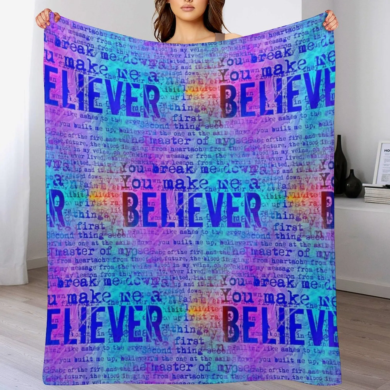 

Believer - Neon Rainbow Throw Blanket Soft Plush Blanket as Housewarming Gift