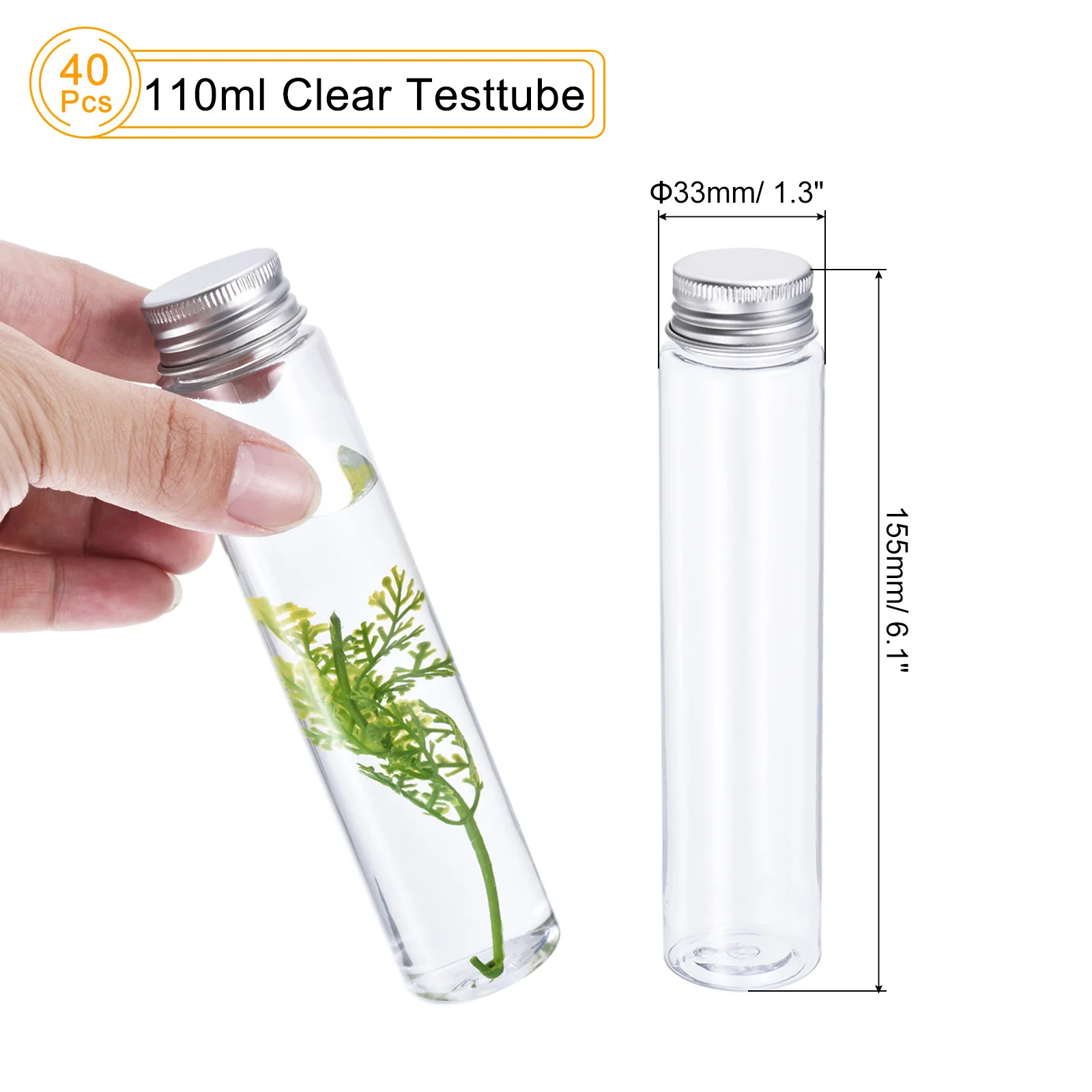 40Pcs 110ml Plastic Test Tubes with Screw Caps 155x33mm Tubes Aluminum Lid for Scientific Experiments Party Candy Bead Storage