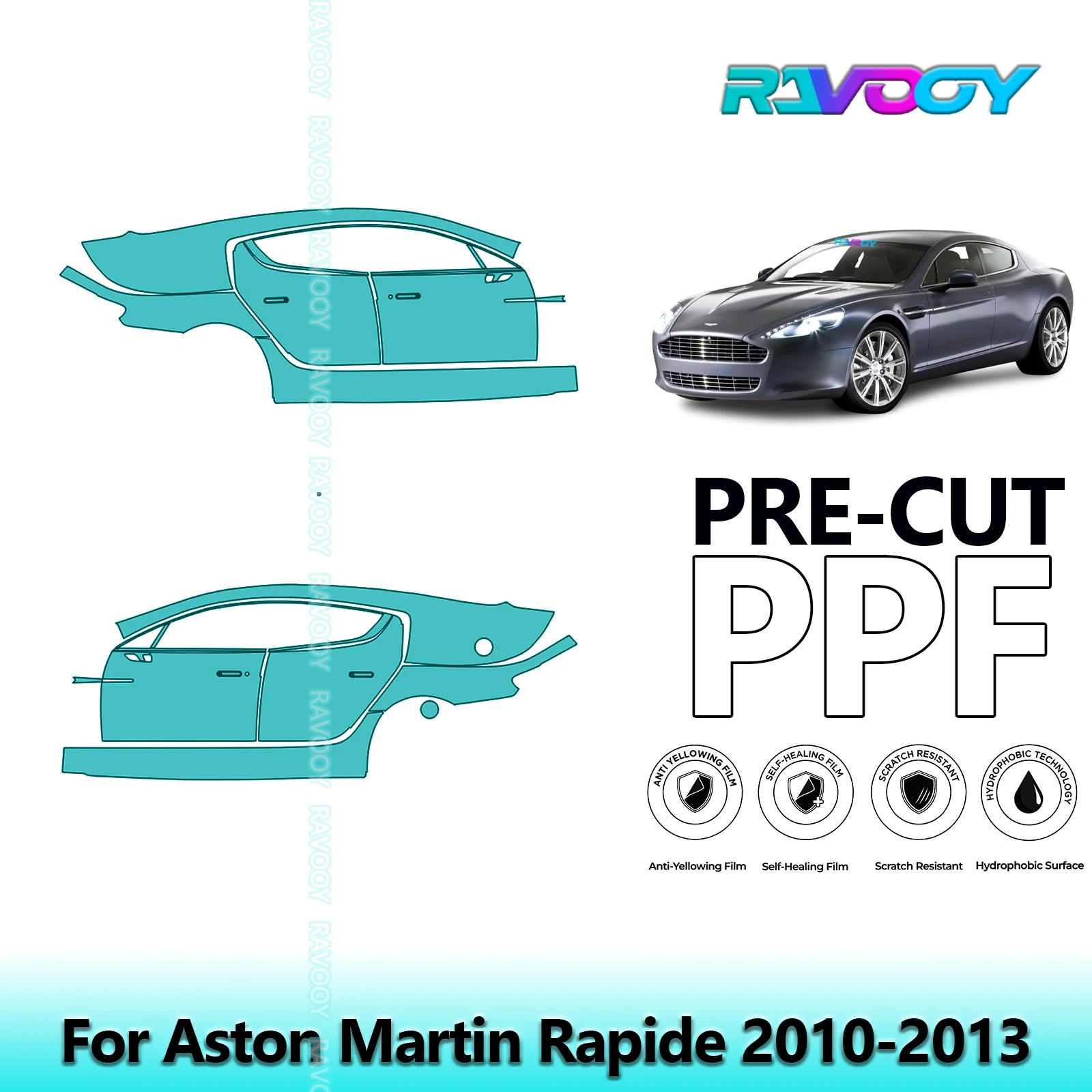 

For Aston Martin Rapide 2010-2013 8.5mil Clear Matte Pre-Cut PPF Door & A/B Pillar Kit TPU Paint Protection Film Set