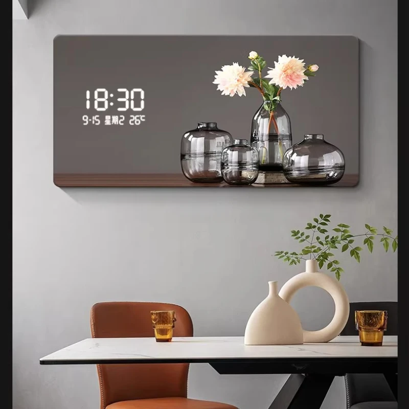 

with LED Light,Creative Luxurious Muted Quartz Wall Clock for Home Decoration Large Size Flower Pattern Digital Wall Clock