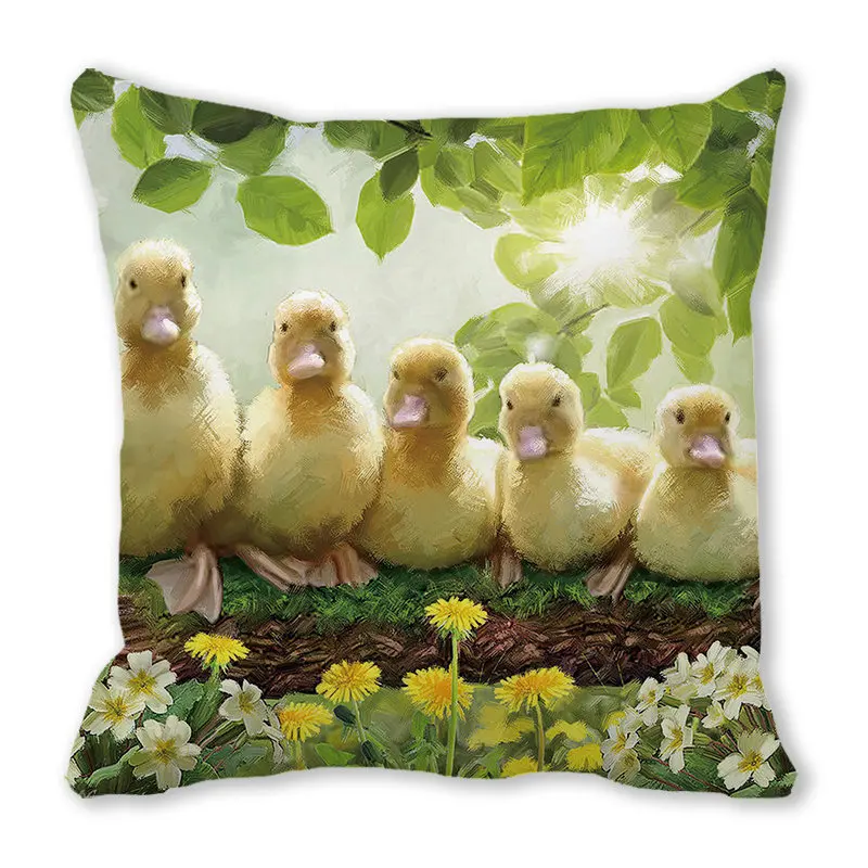 Spring Summer Decorative Pillow Covers 45x45 cm Animals Cat Dog Duck Sheep Printed Cushion Cover Home Decor Pillowcase for Couch