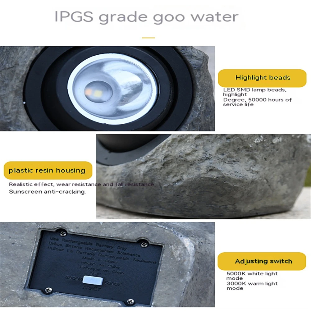 Imagem -05 - Outdoor Solar Powered Rock Light Waterproof Garden Stone Lights Landscape Lamp Quintal Pátio Caminho Iluminação Driveway