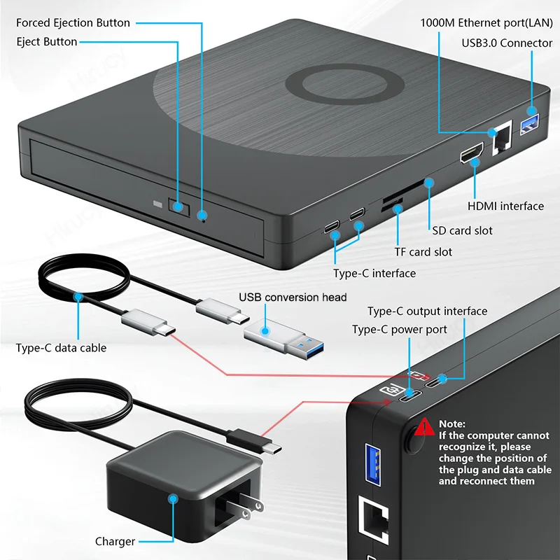 Imagem -04 - Multifuncional Externo Bluray Drive Hdmi e Lan Interfaces bd Dvd cd rw Unidades Ópticas para pc Portátil Windows 11 Mac