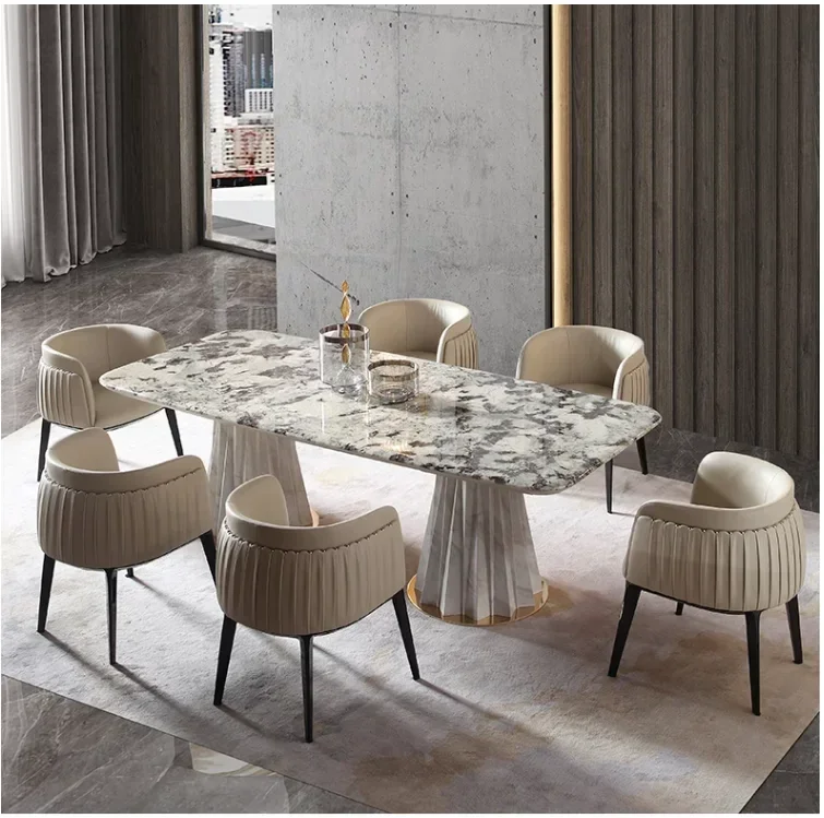 Italian high-end modern light luxury natural marble table American dining table and chair combination