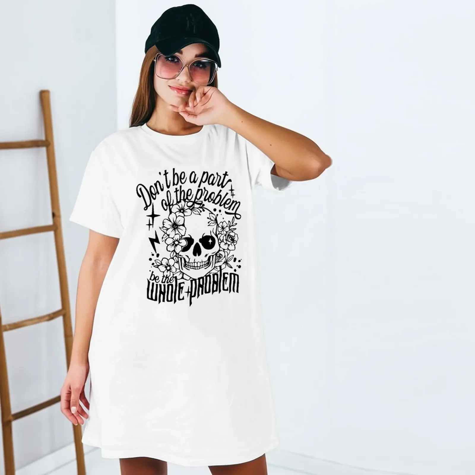 

Women Short Sleeve Oversized Fashionable Casual Funny Skeleton Floral Print T-Shirts Woman Clothing Couple Clothes