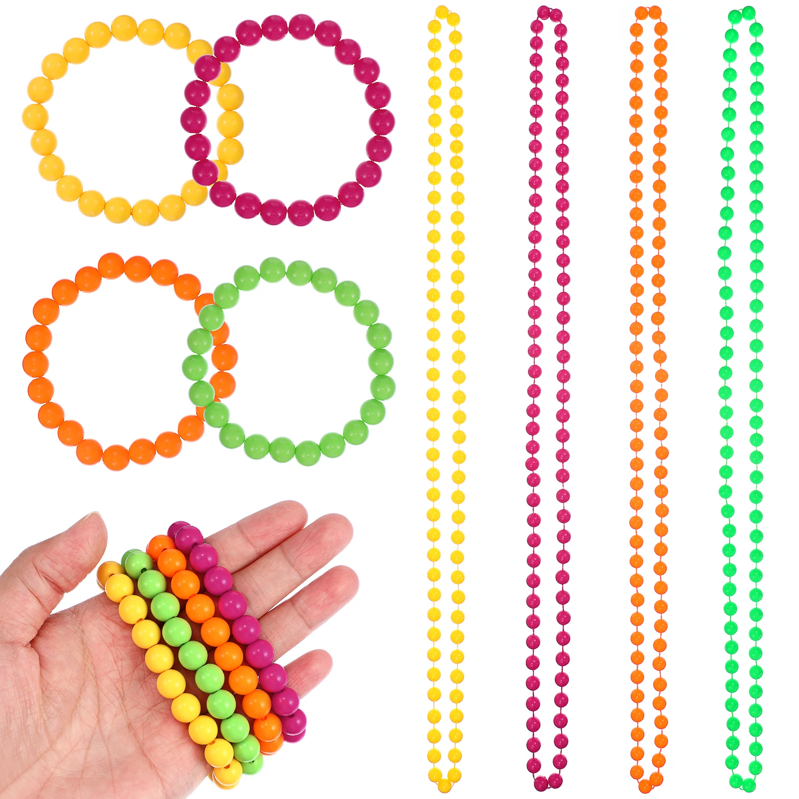 

8Pcs Neon Beads Necklaces And Bracelets Beaded Chains Plastic Bead Chains Party Dress-up Costume Dance Party Accessories