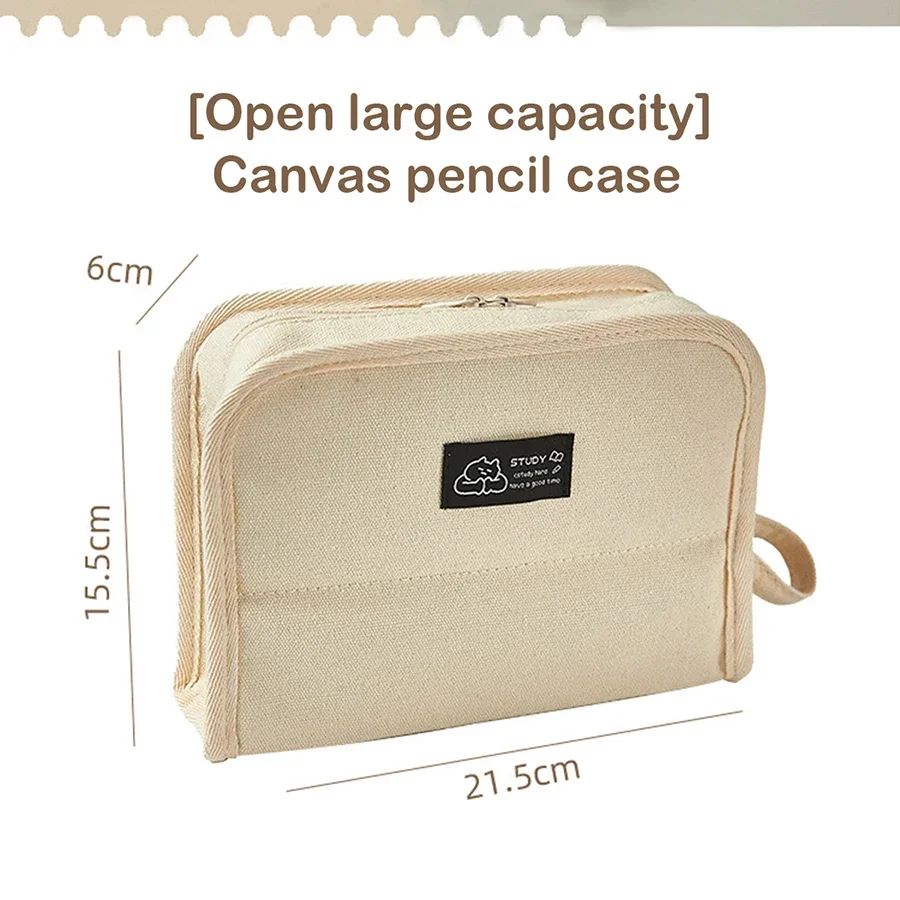 Imagem -05 - Grande Capacidade Canvas Pencil Case Pen Bolsa Simples Papelaria Armazenamento Material Escolar Caixa Japonesa