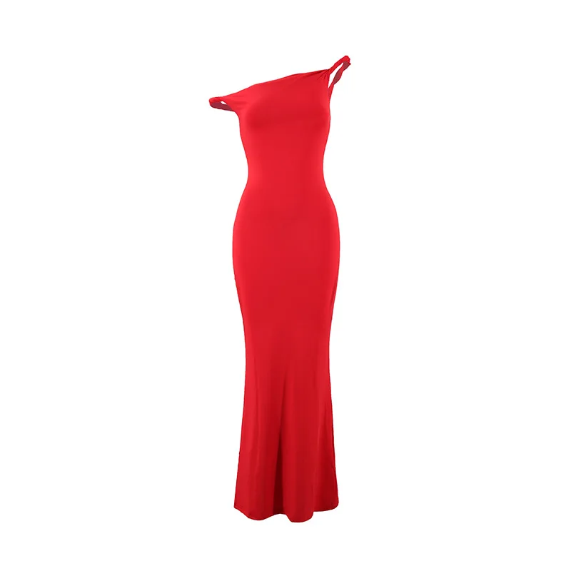 2026 Women's Off-Shoulder Bodycon Solid Color Dress