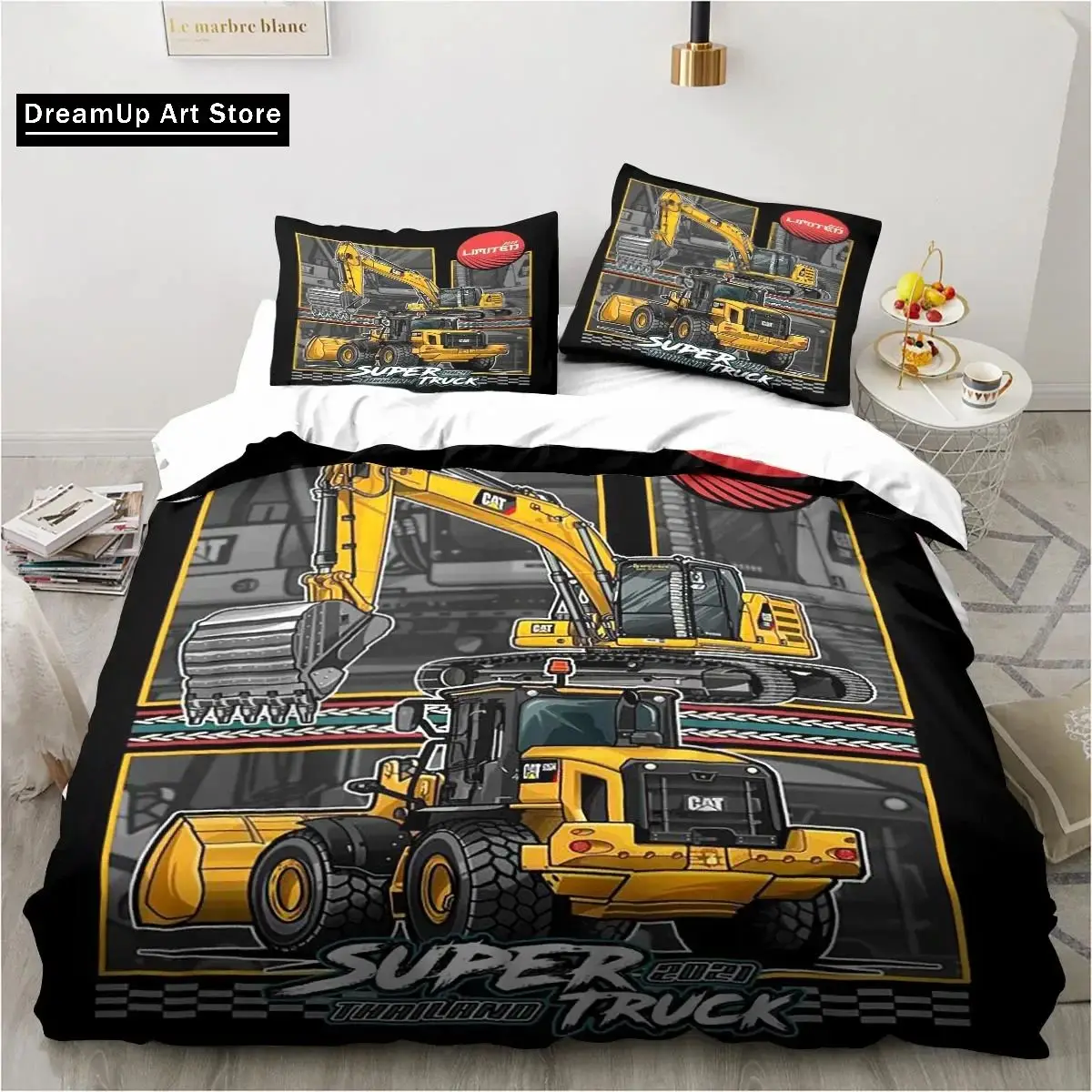 3D Print Fashion Excavator Cater CAT Bedding Set Boys Girls Twin Queen Full Size Duvet Cover Pillowcase Bed Adult Bedroom