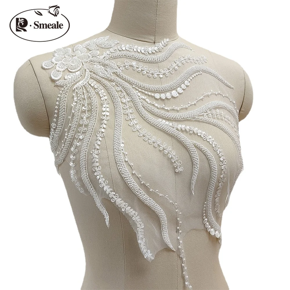 Perlenbesetzte Pailletten-Spitzen-Brustblumen, 3D-Hochzeitskleid-Applikation, Braut-Kopfschmuck, Spitzenkragen-Spitzenstoff, Pteris-Applikation – Detail 6