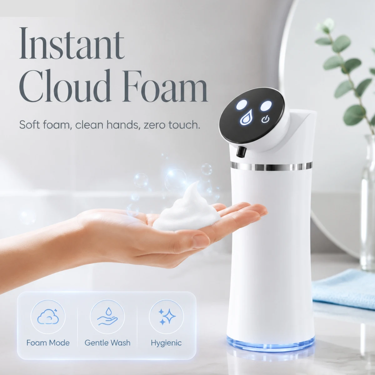Automatic Touchless Foam Soap Dispenser, Infrared, Adjustable Foam, Waterproof, Rechargeable for Kitchen & Bath