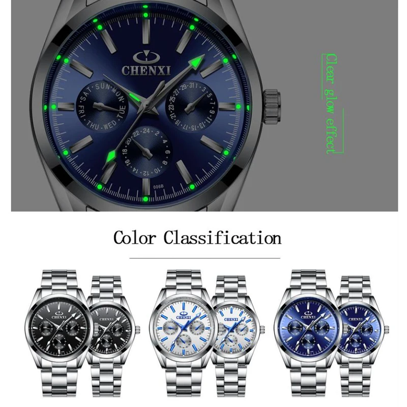 CHENXI Stainless Steel Couple Quartz Watch Waterproof Wristwatches for Men Women Top Luxury Brand Fashion Casual Analog Clock