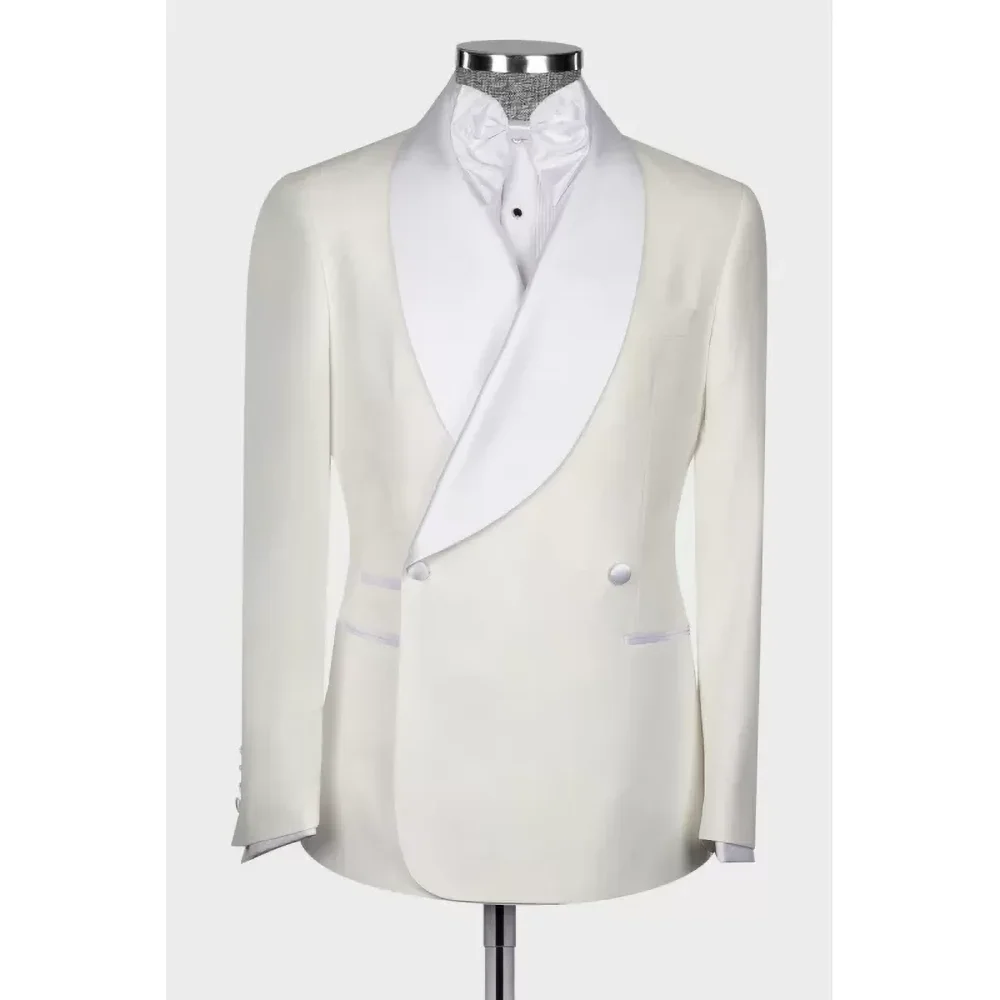 

Ivory Men Suits Two Piece (Blazer+Pants) Fashion Shawl Lapel Formal Wedding Tuxedo Chic Prom Party Banquet Dinner Male Suit Slim