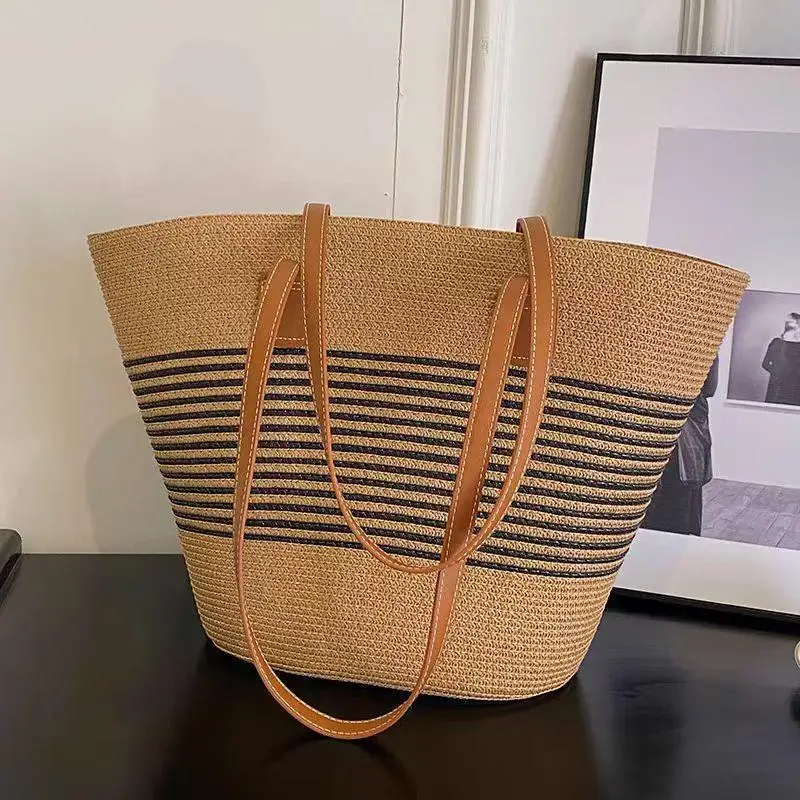 Damen-Sommer-Inswind-Stroh-Umhängetasche mit großem Fassungsvermögen für Strand, Reisen, Urlaub, täglichen Gebrauch, Einkaufen, Pendeln und kurze Ausflüge – Detail 16