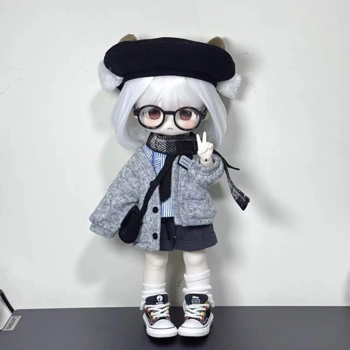 

New 1/6 Doll's Clothes Suit for 30cm Bjd Doll Hat+glasses+shirt+scarf+shoulder Bag+cardigan+shorts+leg Covers Dress Up Girl Toys