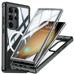 Shockproof Case Bumper Etui for Samsung S24 Ultra S20 360 Protect Back Cover Galaxy S23 FE S 23 Plus 5G Coque S 24 Magnet Case
