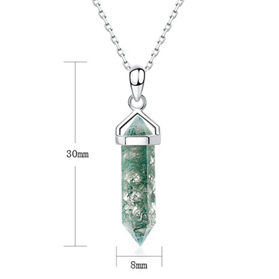 925 Sterling Silver Bullet Shaped Pendant Necklace for Woman Natural Stone Moss Agate Hexagonal Prism Party Gifts