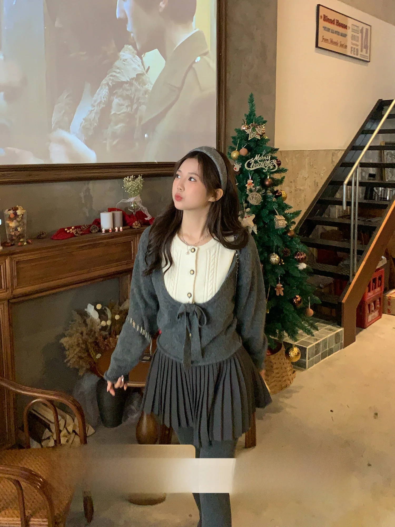 

Ele Spliced Sweater with Detachable Knot Design Casual Sle round Ne Long Sve Women's Faion Knitwear