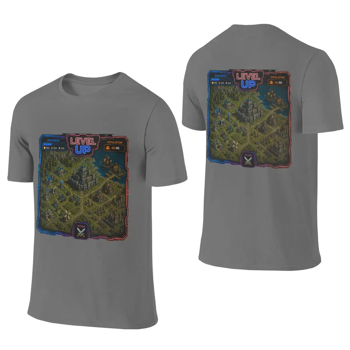 Level Up Kingdom Builder Retro Strategy Gamer Design Japanese Fresh Reversible T-shirt Niche Salt Style Durable Tee