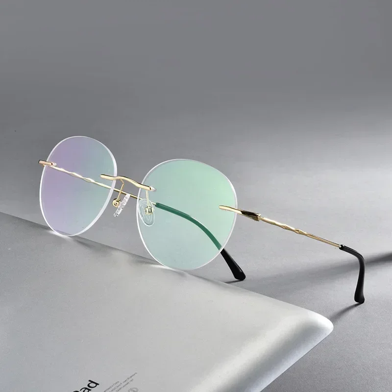 Retro Round Rimless Plastic Frame Eyeglasses Super Light Myopia & Hyperopia Spectacles for Men And Women