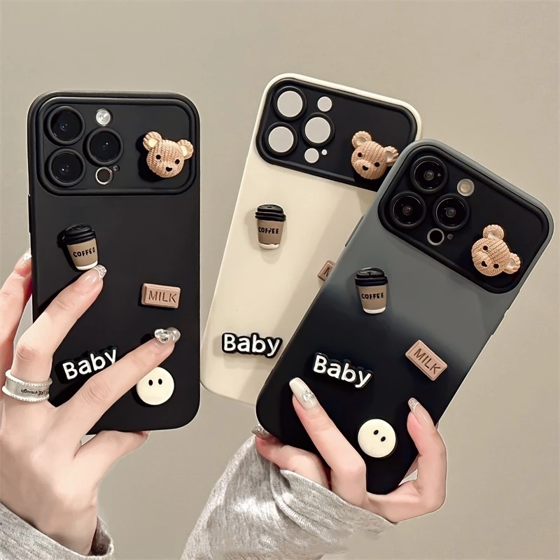 

Cute 3D Toy Bear Smile Phone Case Kawaii Cartoon Cover Silicone Soft Funda iPhone 14 12 13 15 Pro Max 11 14pro 15