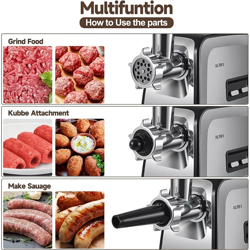 QWMeat Grinder,Sausage Stuffer,[2800W Max]Electric Meat Mincer with Stainless Steel Blades &3 Grinding Plates,Sausage Maker