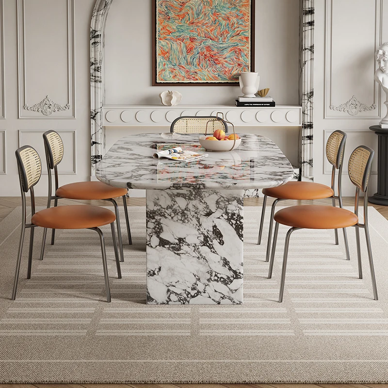 

Cream Style 36MM Reinforced Edge with Aluminum Base Scratch &Heat Resistant Luxury Villa French Calacatta Marble Dining Table