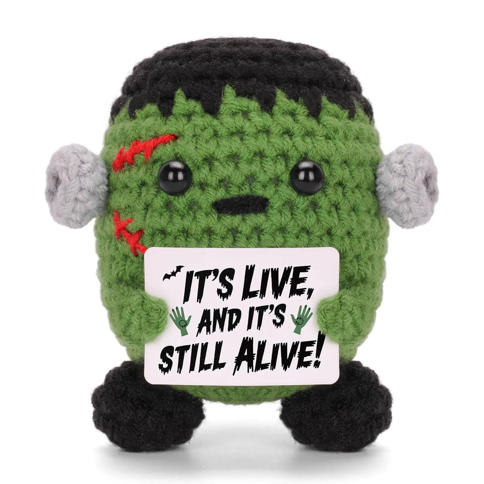 Handmade Positive Zombie Doll With Card Home Decoration Knitting Bat Halloween Egg Doll Ornament Room Decor Halloween Party Gift