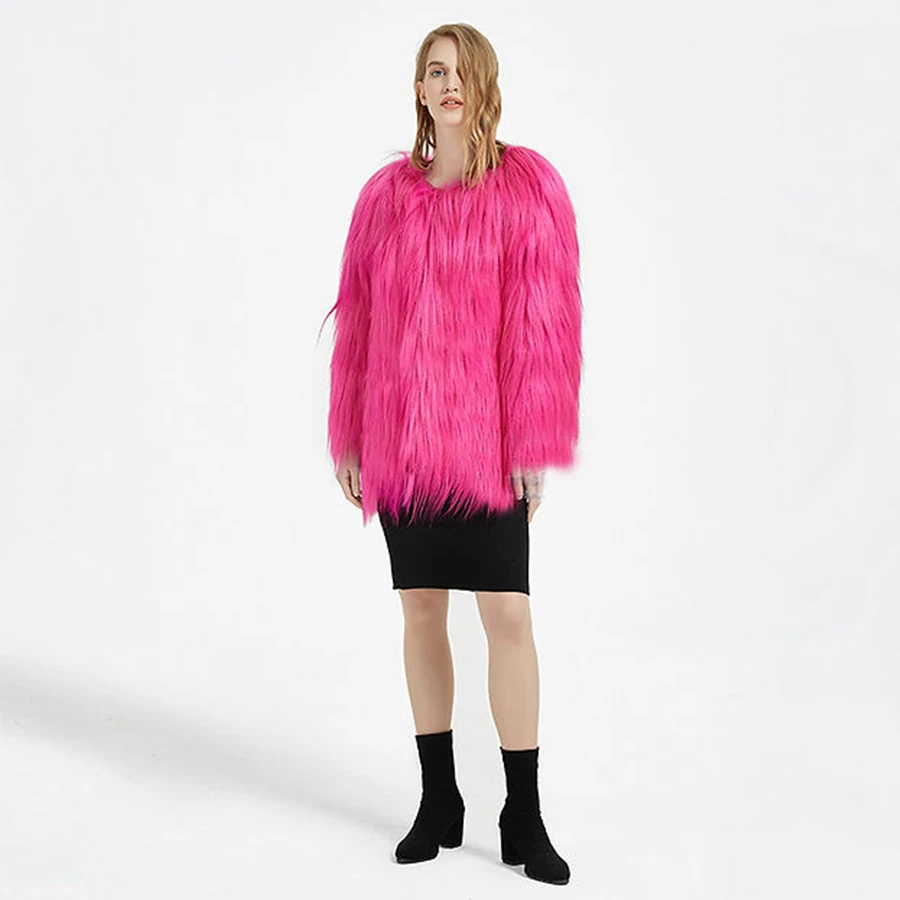 Hot Pink Real Fur Coat Women's Winter Jacket Genuine Goat Pelt Wool Coats Natural Sheepskin Coat For Women Fashion Best Selling