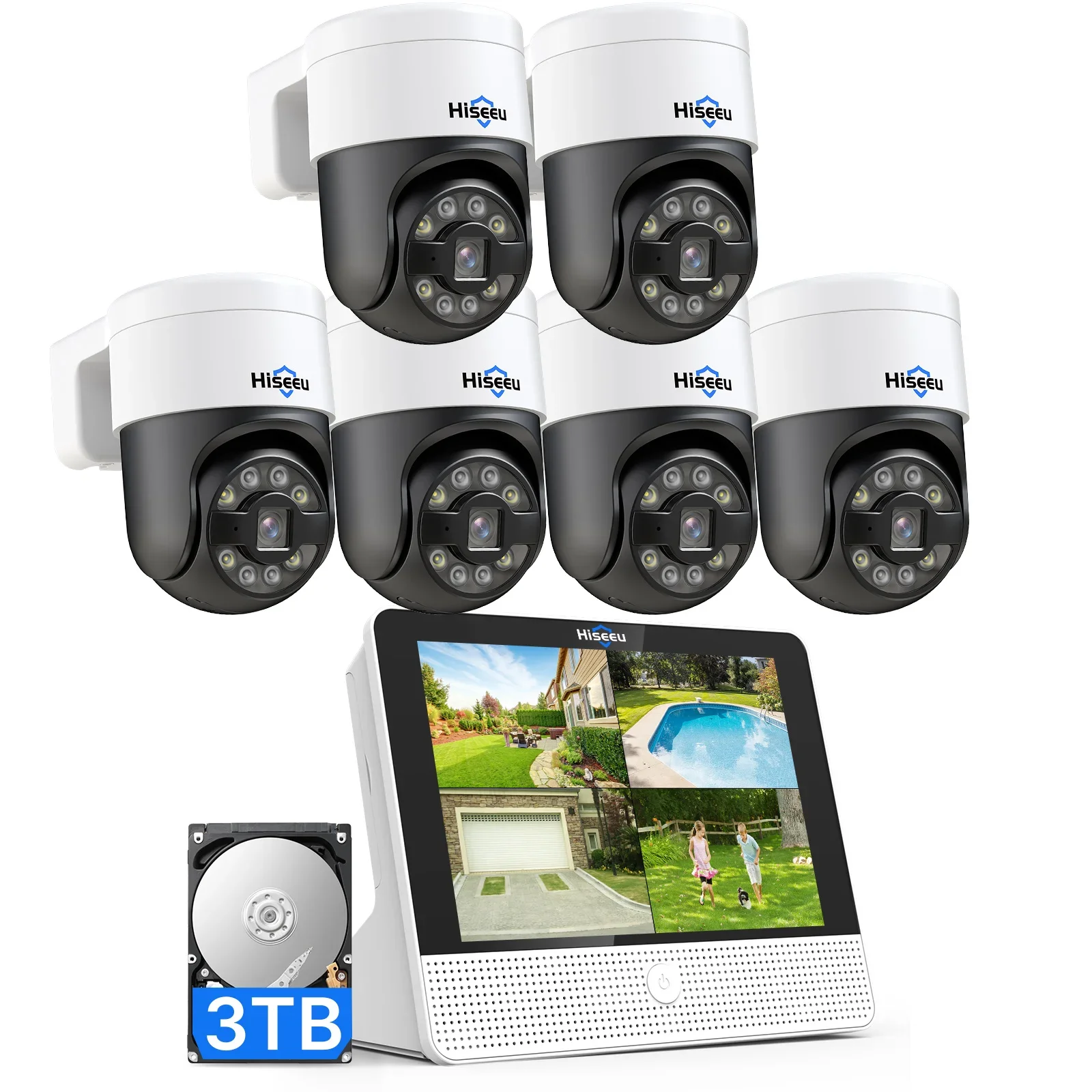 2026 Hiseeu 5MP 12 Inch Monitor Human Motion Tracking Home Security System Outdoor Ptz POE Camera Nvr Kit
