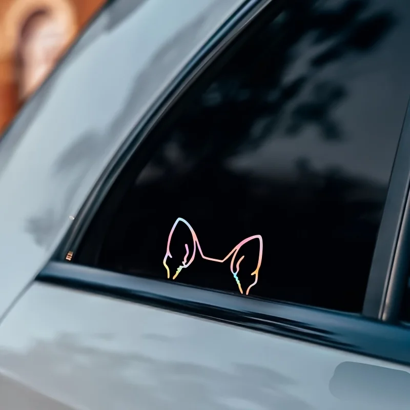 German Shepherd Ear Silhouette White Vinyl Sticker for Car,Truck,Van,Laptop,Bumper,Glass,Metal,Waterproof Durable