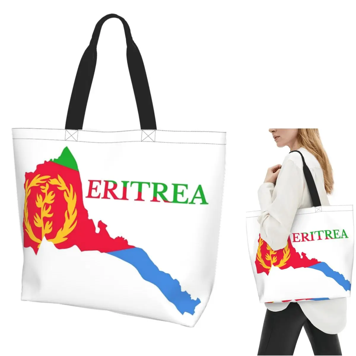 

Флаг Эритреи Гордый Эритрейский (4) Сумка для покупок Холщовая сумка на плечо большой вместимости Сумка-шоппер для продуктов для женщин