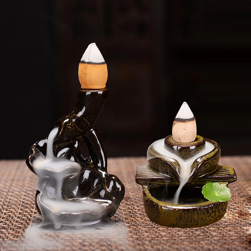 YXYMCF Backflow Incense Burners Gourd Turn Things Around Cone Censers Ceramic Mini Desk Ornaments mustard Zen Incense Holder 1pc