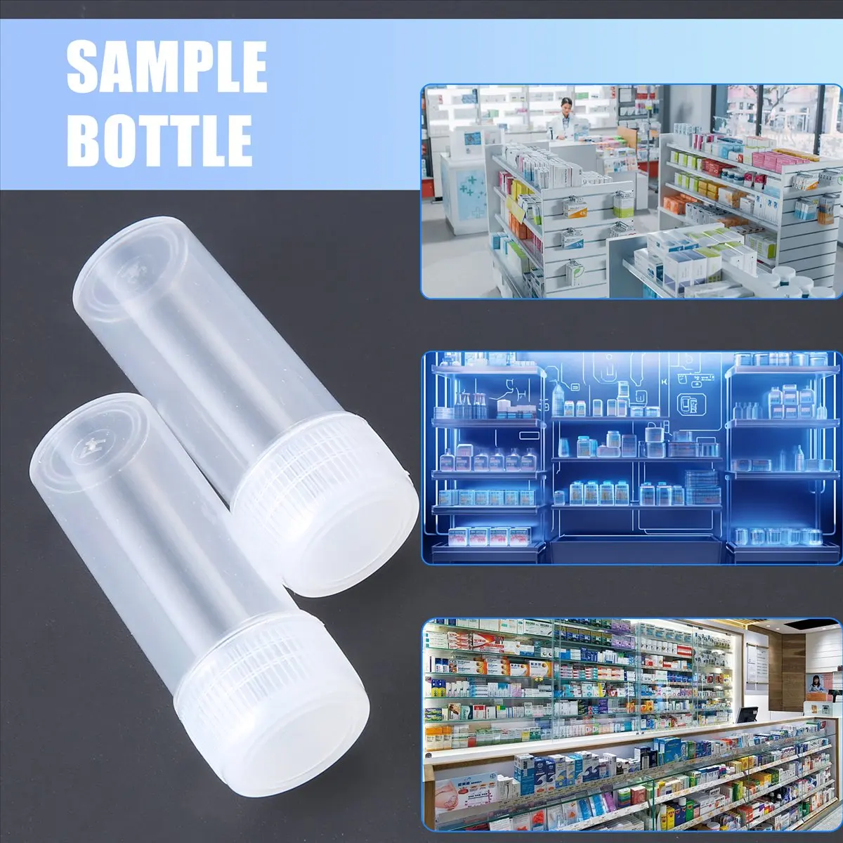 BHBL 50x Plastic Sample Bottle 5ml Test Tube Lab Small Vial Storage Container + Lid