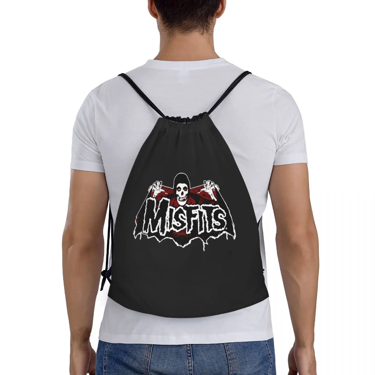 Rock Band Misfits Skull Bat bolsas con cordón para hombres y mujeres, Mochila deportiva plegable para gimnasio, mochilas de entrenamiento de Metal pesado