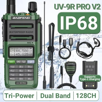 Baofeng UV-9R Pro V2 Walkie Talkie su geçirmez IP68 tip-c şarj VHF/UHF Ham radyo 50KM uzun menzilli yükseltme UV-9R artı