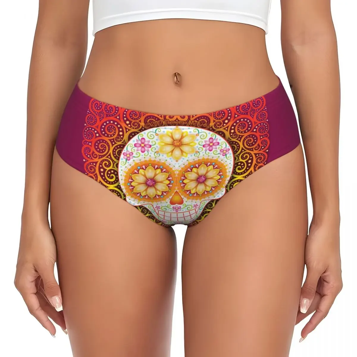 

Custom Women Filigree Sugar Skull Art Panties Comfort Day Of The Dead Skeleton Briefs Underwear