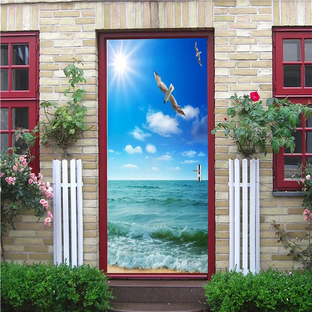 3 Wall Stickers Landscape Water Self- Door Murals , C, 77x200cm