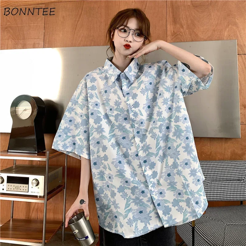 

Summer Retro Print Design Shirts Women Japan Style Loose Students Hot Sale Harajuku Streetwear Unisex Popular Cool Hipster Chic