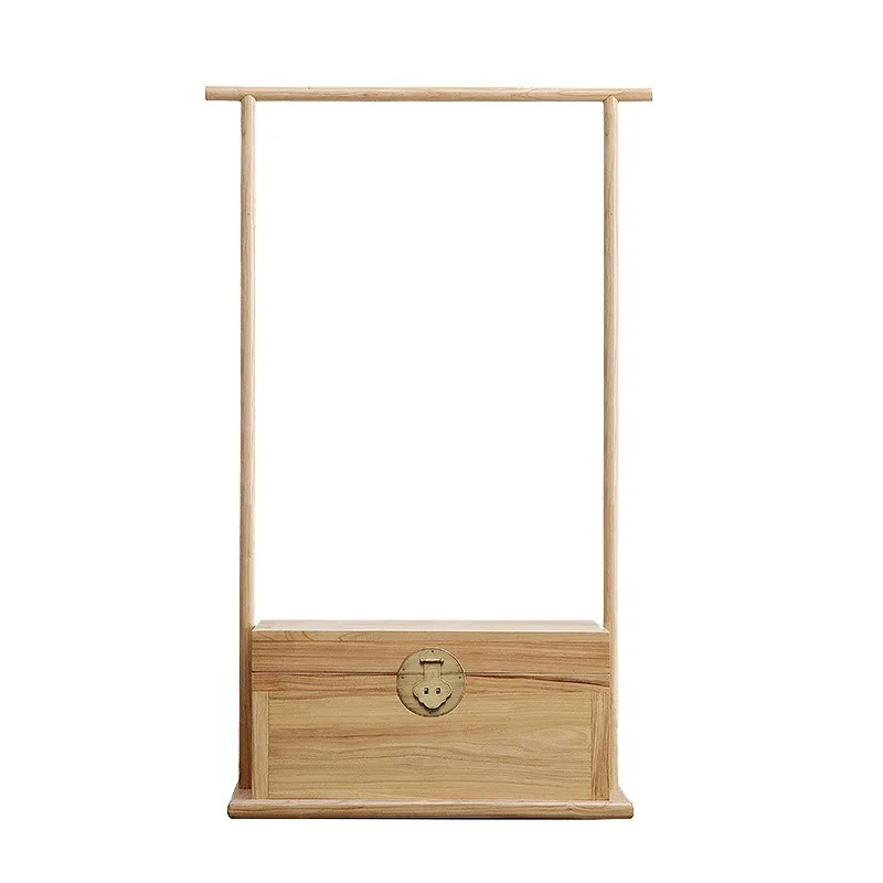 Painted Zen-style clothes rack, bedroom floor-standing wooden coat rack, new Chinese style solid wood hand-painted storage rack