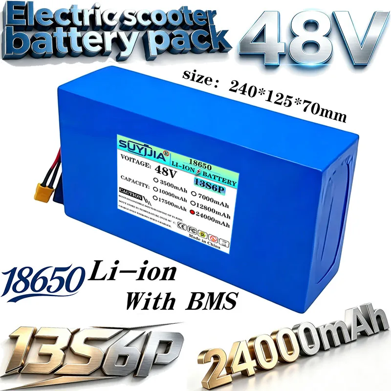 48V 24Ah 18650 1000W 13S6P 24000mAh high capacity electric scooter lithium-ion battery pack with built-in BMS