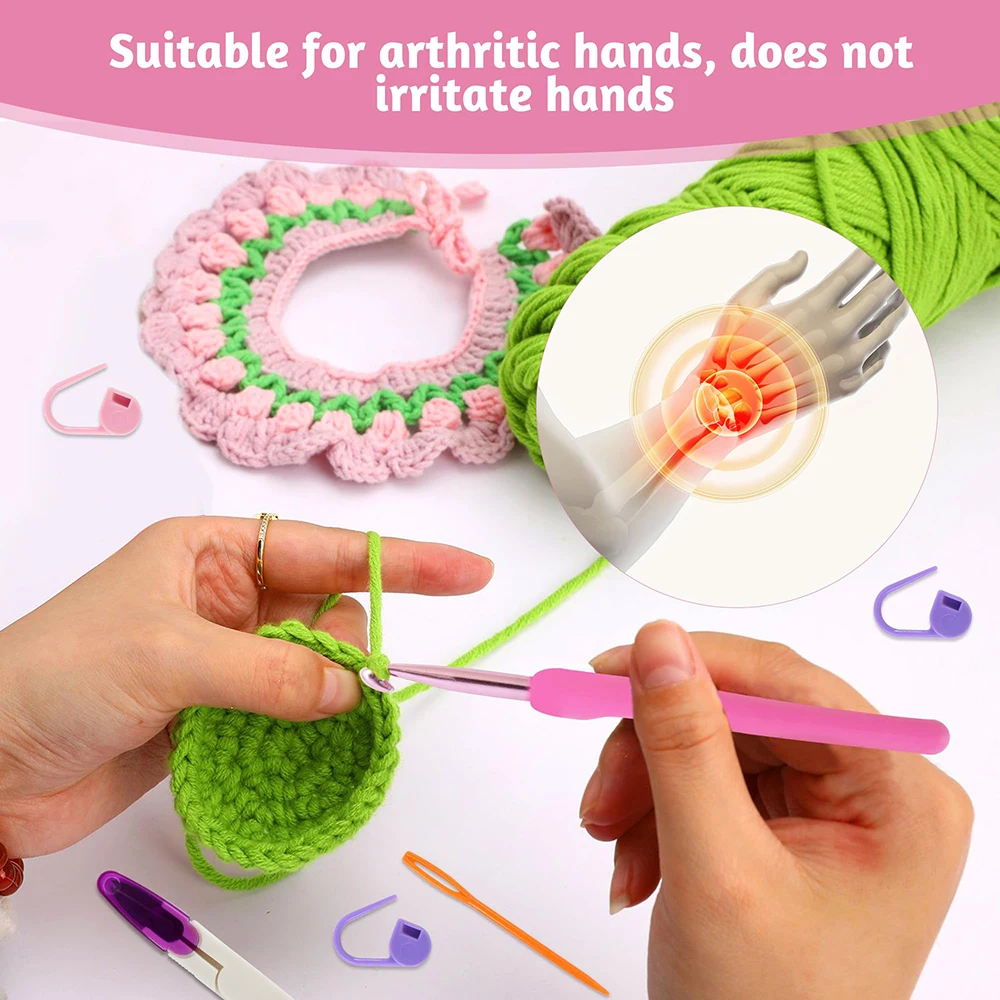 9 قطعة/المجموعة 2.0 مللي متر-6 مللي متر الوردي التدرج الألومنيوم الكروشيه السنانير مريح لينة مقبض الكروشيه مع حالة الكروشيه عدة للمبتدئين