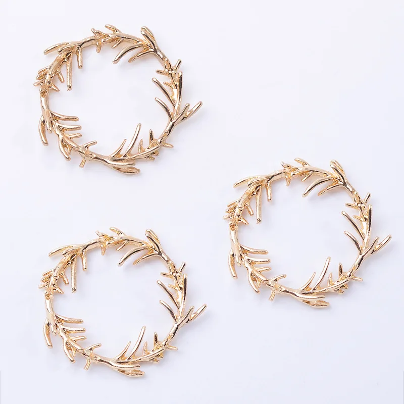 DIY handmade olive branch can be inlaid with pearl jewelry material round wreath single branch alloy accessories wholesale