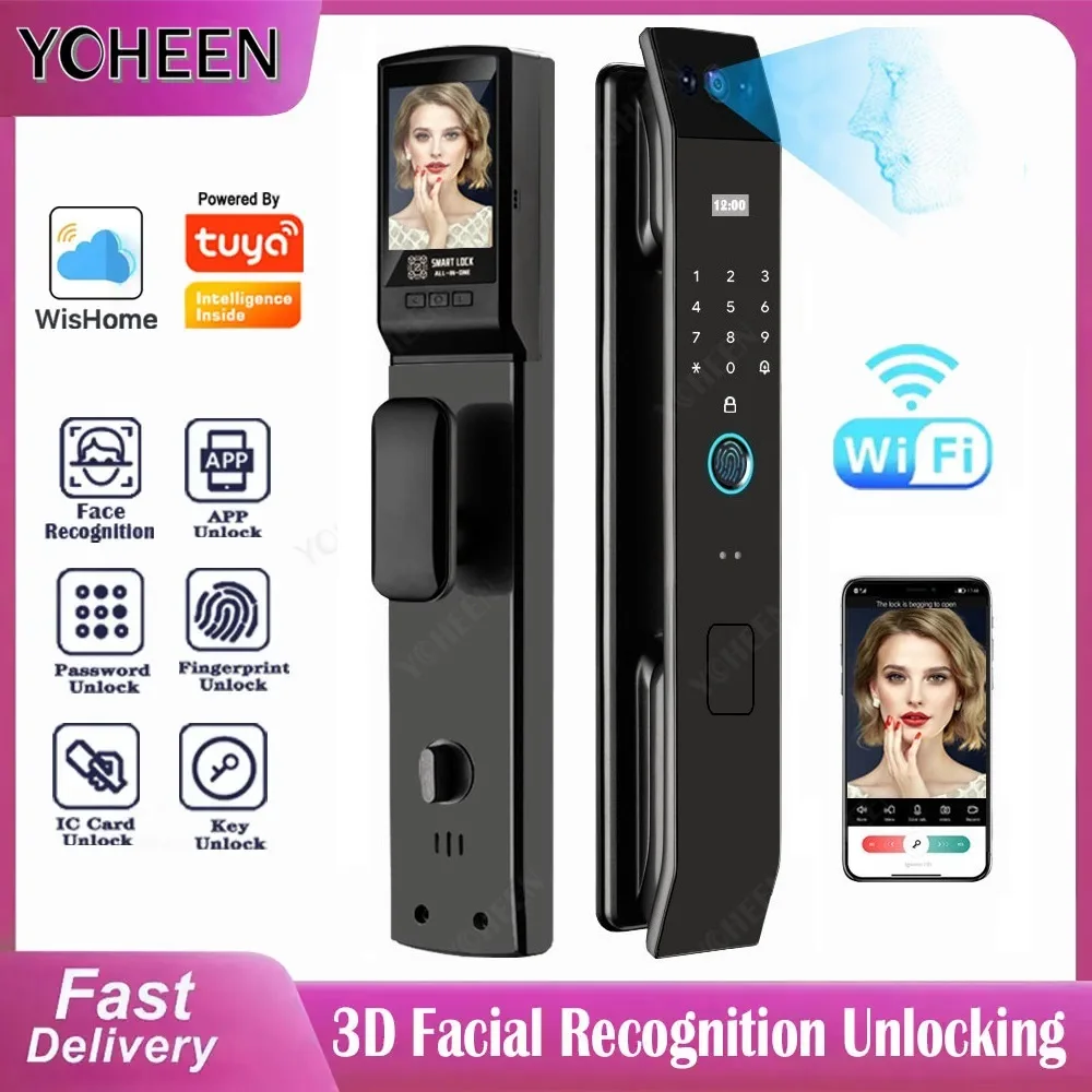 

3D Face Recognition Door Lock Tuya App Can Video Intercom Unlock Digital Smart Lock Fingerprint Key Card Nfc Phone Lock